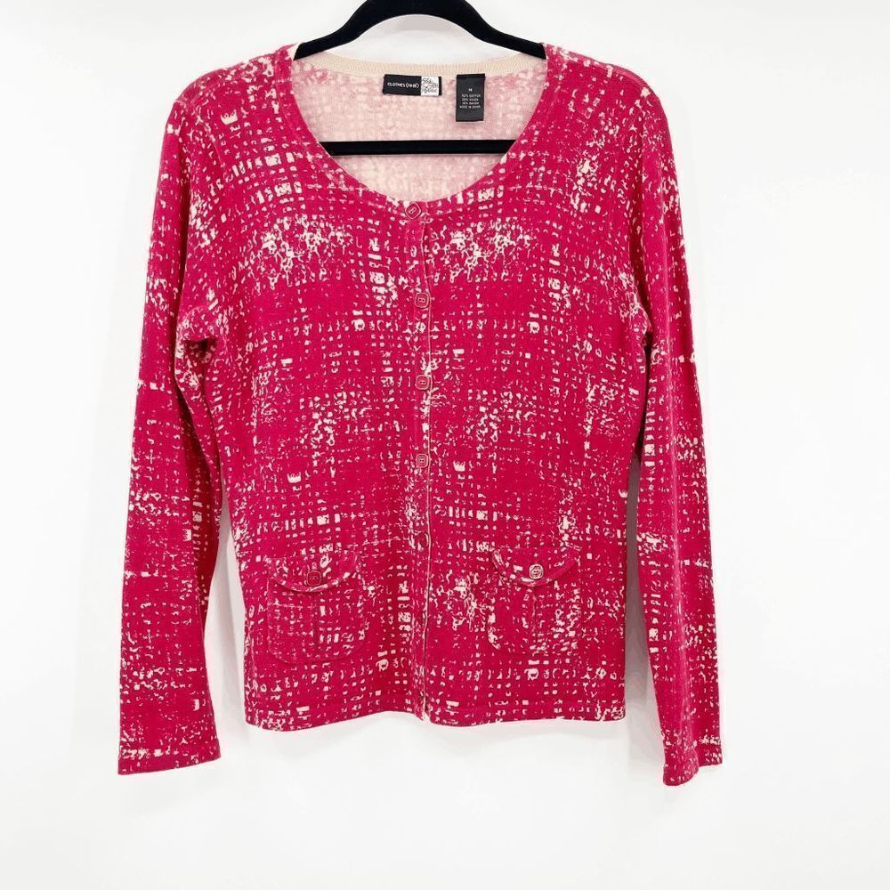 Saks Fifth‎ Avenue Red White Button Up Cardigan Sweater Women's Size M